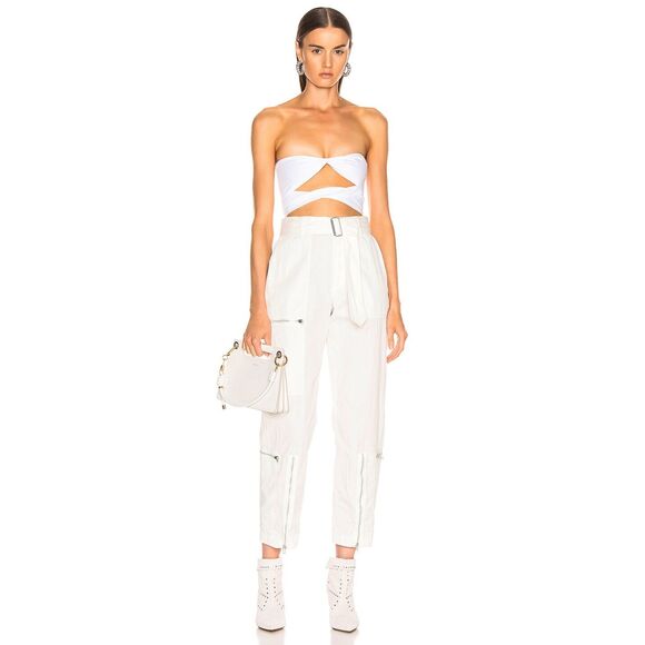 Helmut Lang Pants - HELMUT LANG Womens Pants Size 10 White Tapered Crop Belted Zippers FLIGHT $540